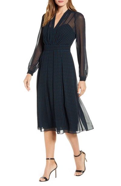Anne Klein Long Sleeve Fit & Flare Dress In Anne Black/ Avalon
