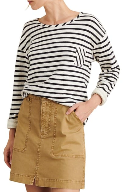 Alex Mill Stripe Pocket Double Knit Pullover In White/ Navy