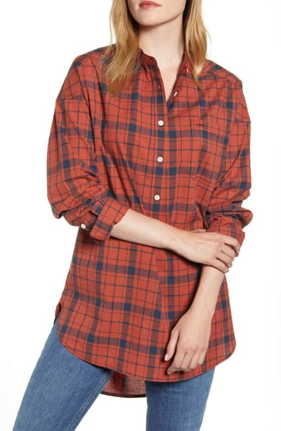 Alex Mill Plaid Popover Tunic Shirt In Red/ Navy