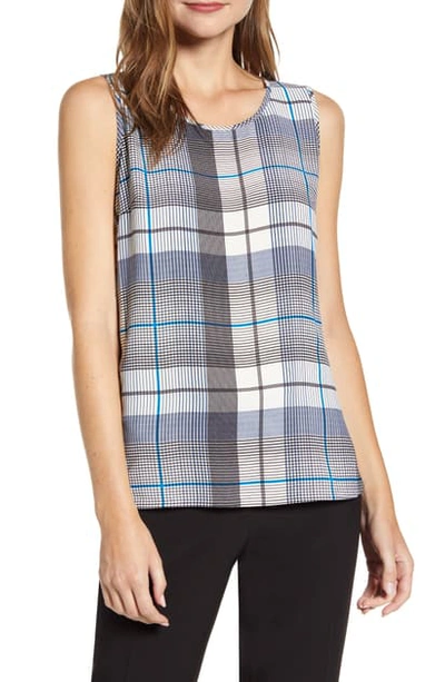 Anne Klein Sleeveless Plaid Blouse In Anne White/ Spruce Combo