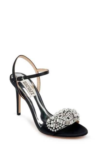 Badgley Mischka Odelia Crystal Embellished Sandal In Black Satin