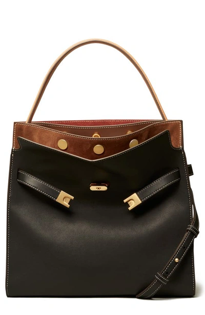 Tory Burch Lee Radziwill Leather Double Bag In Black
