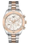 Tissot Pr 100 Diamond Chronograph Bracelet Watch, 38mm In Silver/ Mop/ Rose Gold
