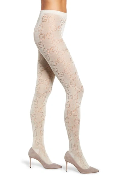 Gucci Logo Wool Blend Tights In Ivory/ Yellow