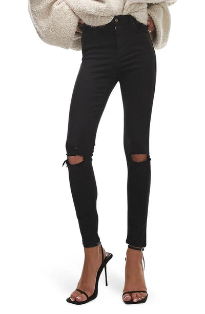 Topshop Jamie High Waist Ripped Skinny Jeans In Black