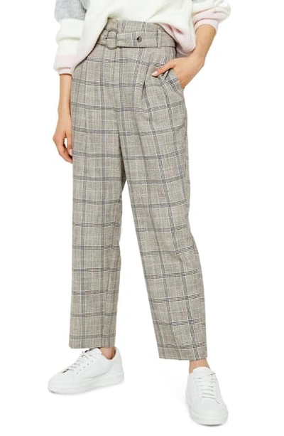 Topshop Check Print Crop Trousers In Grey Multi