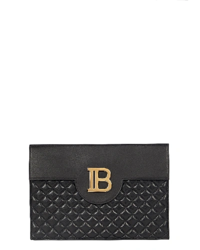 Balmain B-pouch Quilted Envelope Clutch In Black