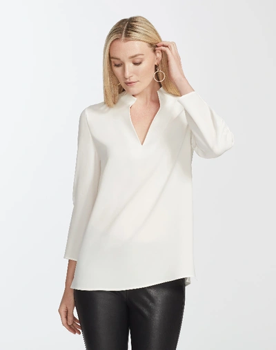 Lafayette 148 Plus-size Finesse Crepe Loretta Blouse In Cloud