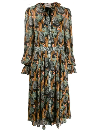 Temperley London Maggie Feather-print Shirt Dress In Black
