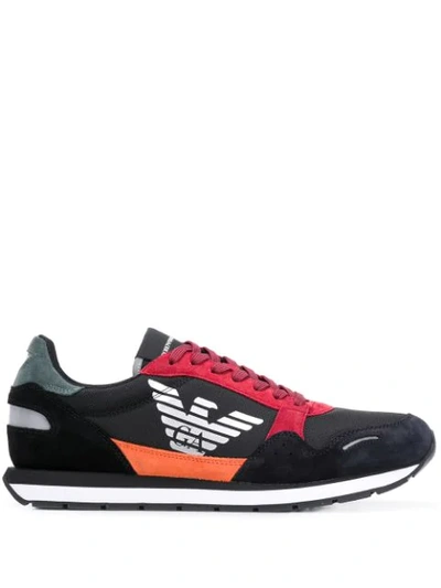 Emporio Armani Black & Red Suede And Nylon Trainers In Blue