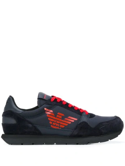 Emporio Armani Mesh And Suede Panelled Trainers In Blue