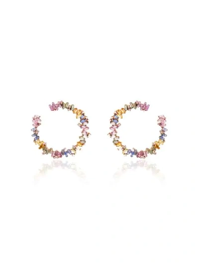 SUZANNE KALAN 18KT ROSE GOLD FIREWORKS SAPPHIRE AND HOOP EARRINGS