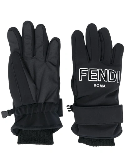 Fendi Logo-patch Padded Ski Gloves In Black