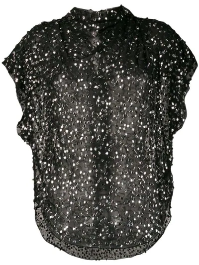Isabel Marant Imanea Paillette-embellished Embroidered Chiffon Top In Black