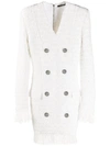 BALMAIN FEATHER-TRIMMED TWEED BLAZER DRESS