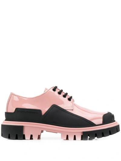 Dolce & Gabbana Patent Leather Trekking Derby In Pink