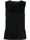 Theory Crew Neck Sleeveless Silk Top In Black