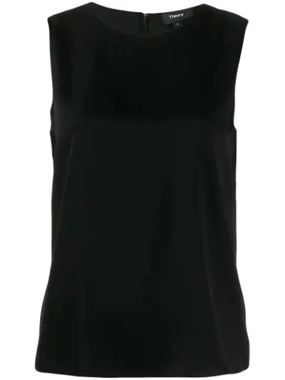 Theory Crew Neck Sleeveless Silk Top In Black
