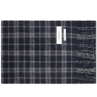 Norse Projects Lambswool Check Scarf In Blue