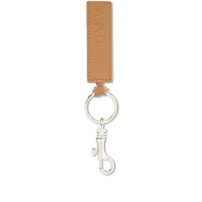Apc A.p.c. Leather Logo Keyring In Brown