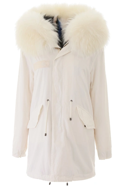 Mr & Mrs Italy Jazzy Midi Parka With Fur In Old Ivory White (white)