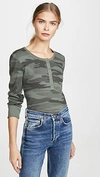 Splendid Waffle Knit Henley Top In Olive Branch