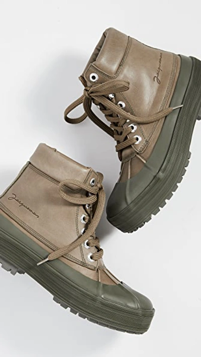 Jacquemus Les Meuniers Hautes Leather Ankle Boots In Green