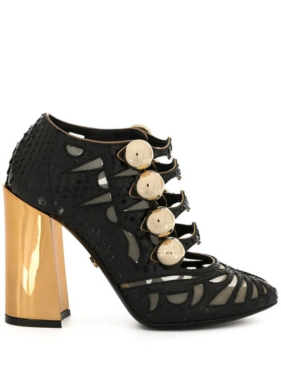 Dolce & Gabbana Chunky-heel Sheer-panels Pumps In Black