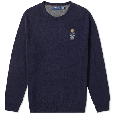 Polo Ralph Lauren Small Embroidered Bear Crew Knit In Blue
