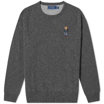 Polo Ralph Lauren Small Embroidered Bear Crew Knit In Grey