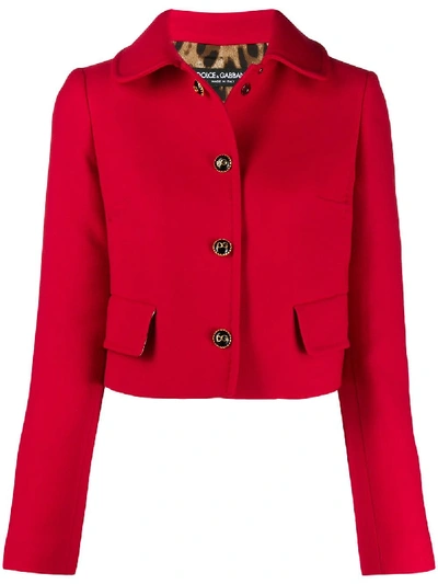 Dolce & Gabbana Cropped Jacket With Decorated Buttons In Red