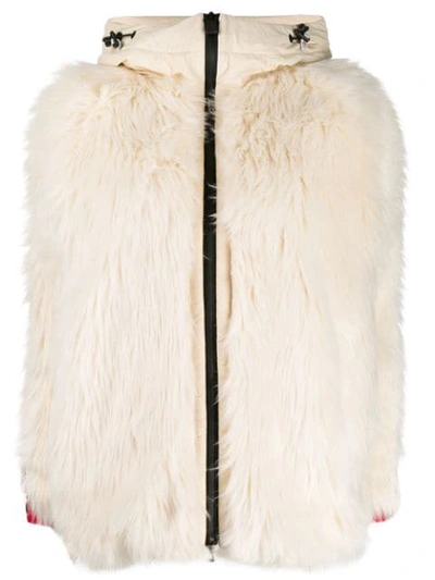 Moncler Bigfoot Faux Fur Nylon Laque Down Jacket In White