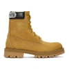 VETEMENTS Beige Suede Logo Cuff Trucker Boots