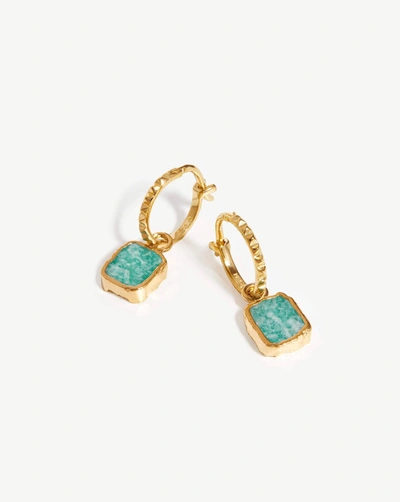 Missoma Pyramid Mini 18ct Yellow Gold-plated Vermeil And Amazonite Charm Hoop Earrings In 18ct Gold Plated Vermeil/amazonite