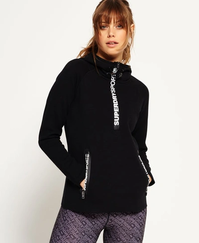 Superdry Gym Tech Half Zip Hoodie In Black