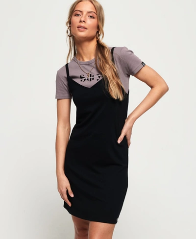 Superdry Cami T-shirt Dress In Black Multi