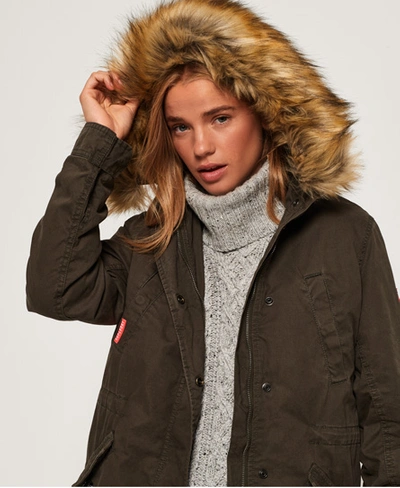 Superdry Classic Rookie Fishtail Parka Coat In Green