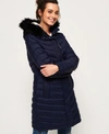 SUPERDRY WOMEN'S CHEVRON FAUX FUR SUPER FUJI JACKET NAVY SIZE: 2,208221850020211S030