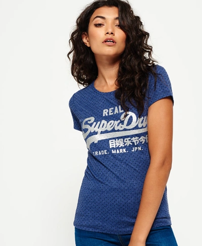 Superdry Vintage Logo Flock Dot T-shirt In Navy