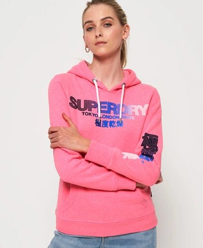 Superdry City Nights Ombre Puff Hoodie In Pink
