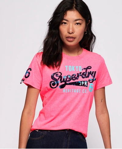 Superdry Heritage Flock T-shirt In Pink