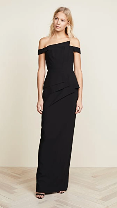 Black Halo La Reina Off-the-shoulder Gown In Black