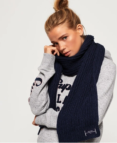 Superdry Aries Sparkle Knitted Scarf In Navy