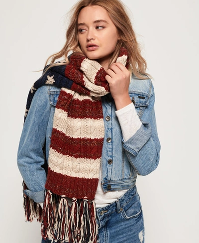 Superdry Americana Cable Knit Scarf In Red