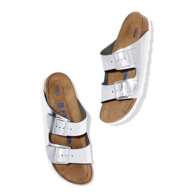 Birkenstock Arizona Sfb Sandals Woman Silvered In Leather In Metallic