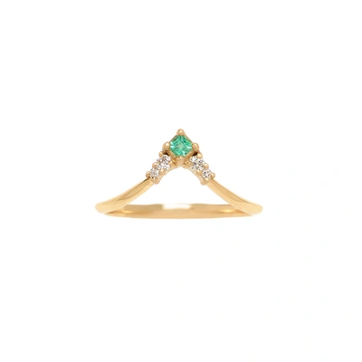 Michelle Fantaci Emerald Nomad Arrow Ring In Yellow Gold/emerald
