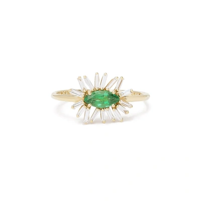 Suzanne Kalan Emerald & Diamond Flower Ring In Yellow Gold/emerald
