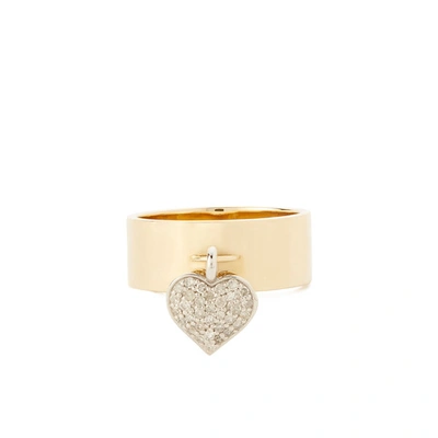 Nancy Newberg Heart Charm Ring In Yellow Gold/white Diamond