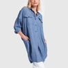 ALEX MILL CHAMBRAY MILITARY SHIRTDRESS IN BLUE,840037802402