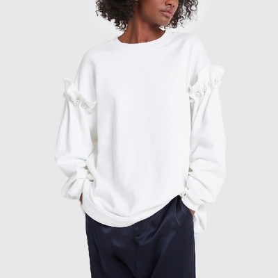 Mother Of Pearl Jersey Sweater With Pearl Shoulder In White